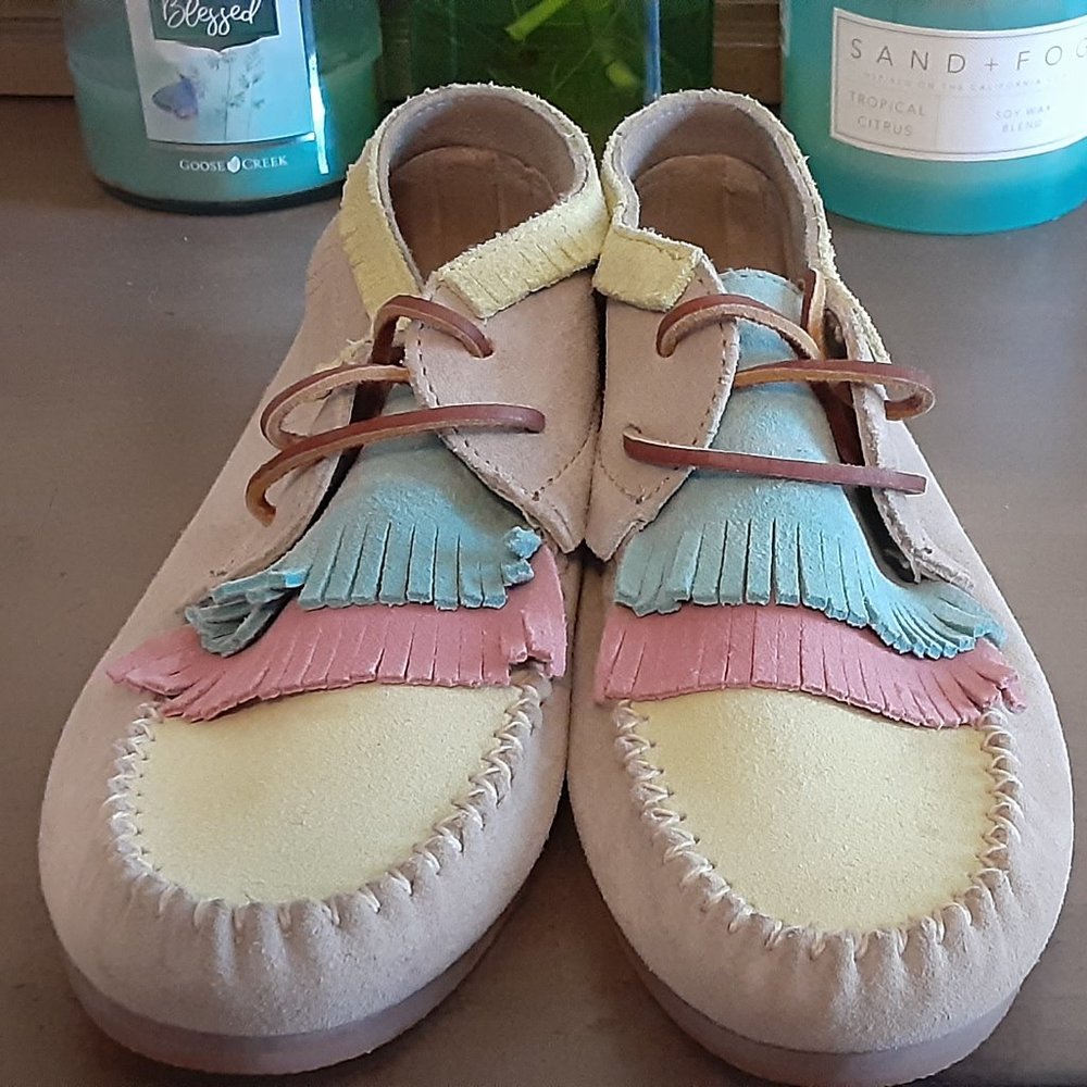 Eastland Moccasins (Tan, yellow, pink & light blue)